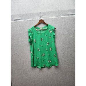 Pleione Green Floral Sleeveless Blouse Womens M Lightweight Polyester Top